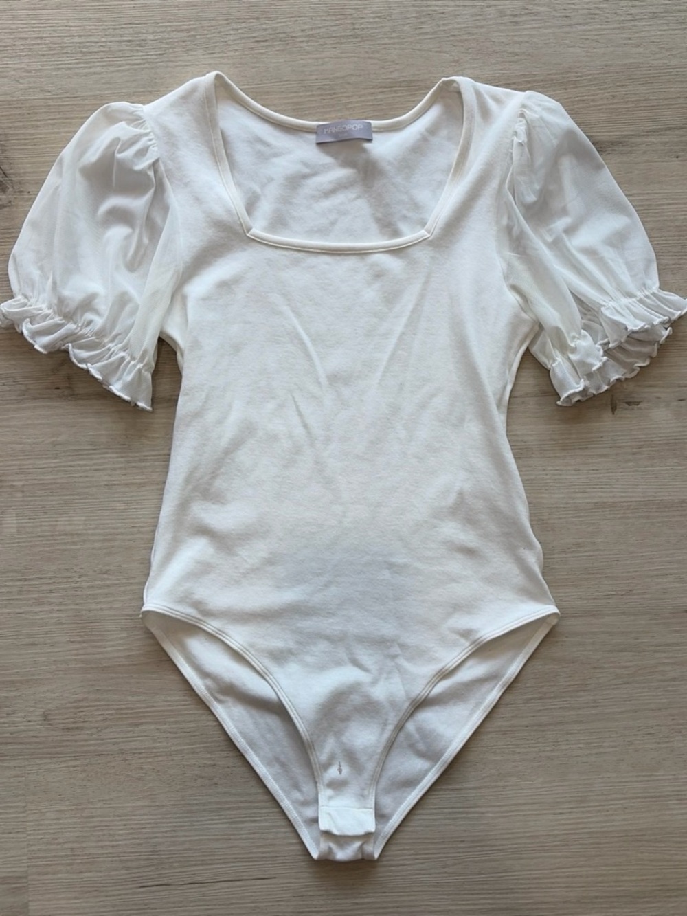 White Puff-Sleeve Bodysuit with Square Neck